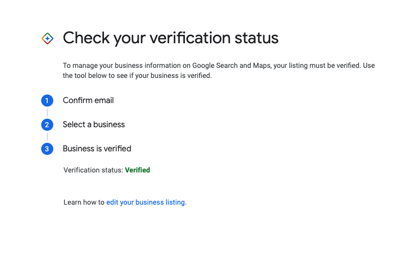 Screenshot of Google My Business Verification: Verified or Unverified