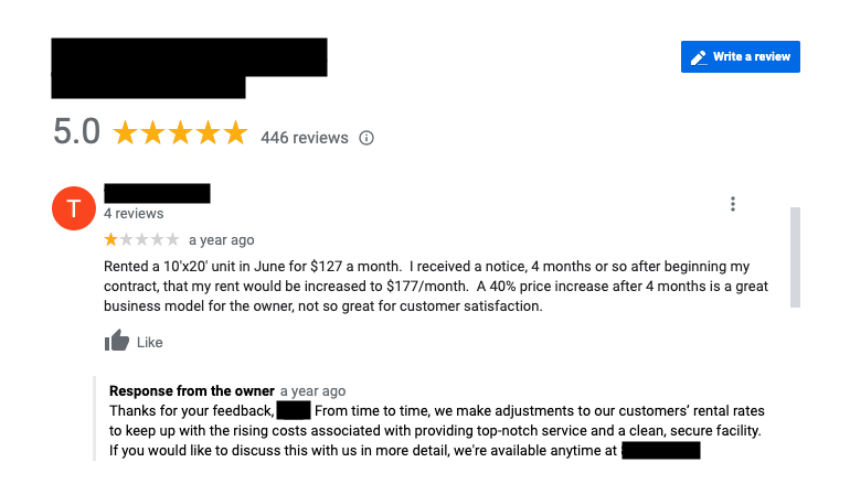 Example of how to take responsibility when responding to a negative review of your business online