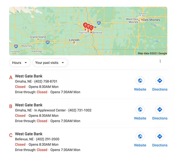 West Gate Bank locations screenshot