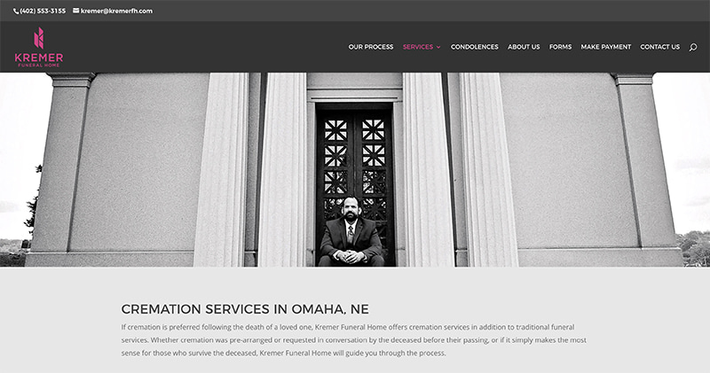 Kremer Funeral Home website screen shot