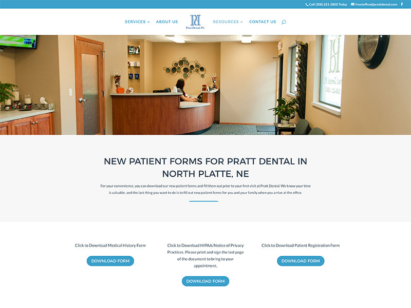 Pratt Dental website screen shot forms page