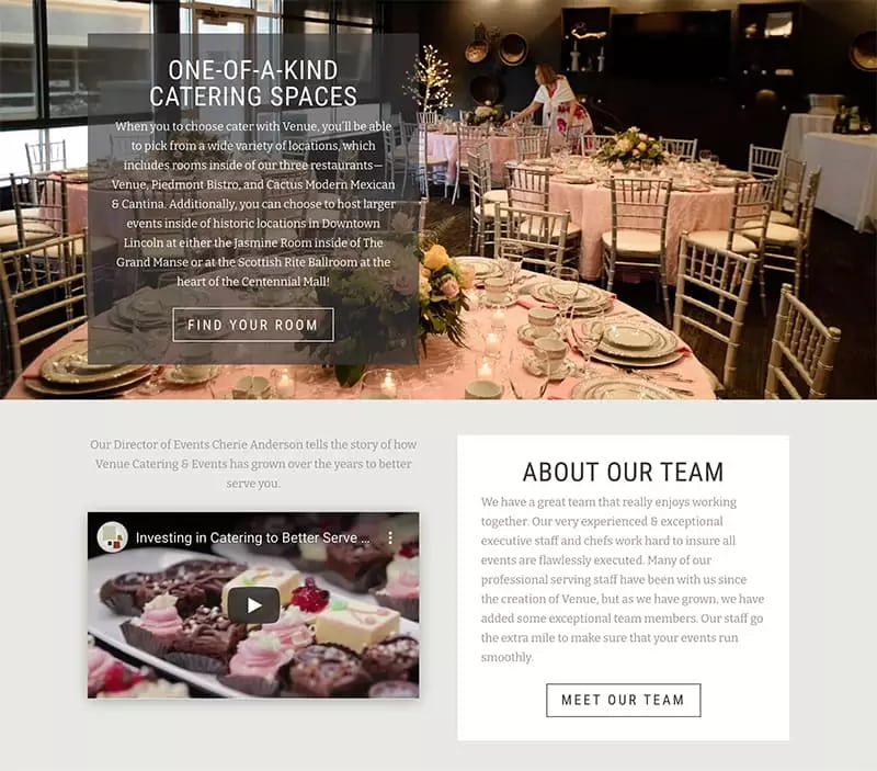 Venue Restaurant Website catering screen shot