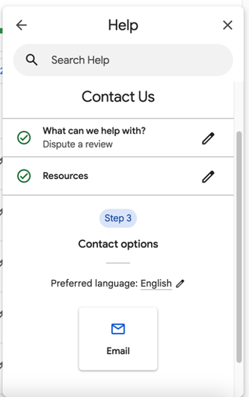 Dispute a google review, contact options