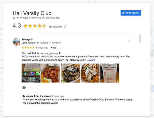 Google reviews on a google business profile