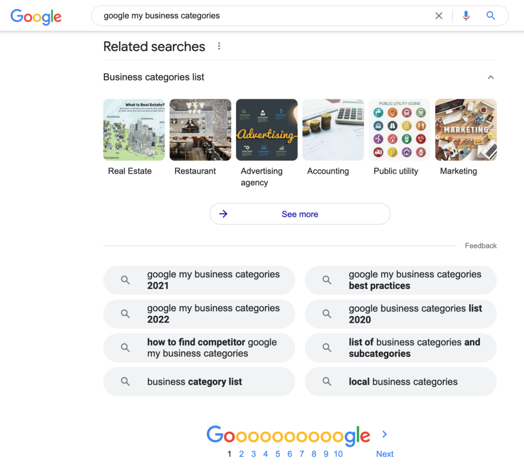 Example of a related searches section on a Google search engine results page 