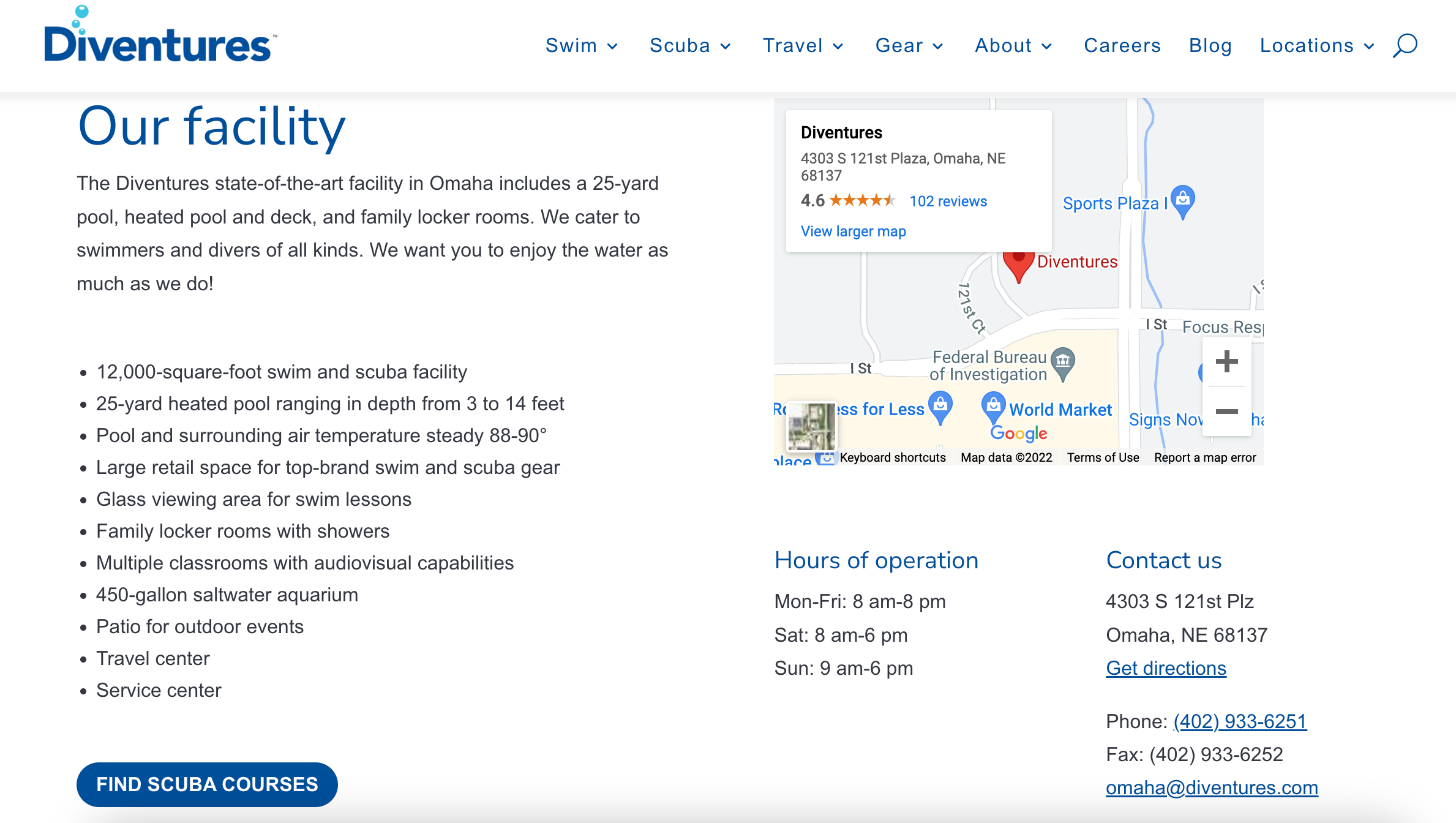 Example of a location page featuring location attributes for local SEO