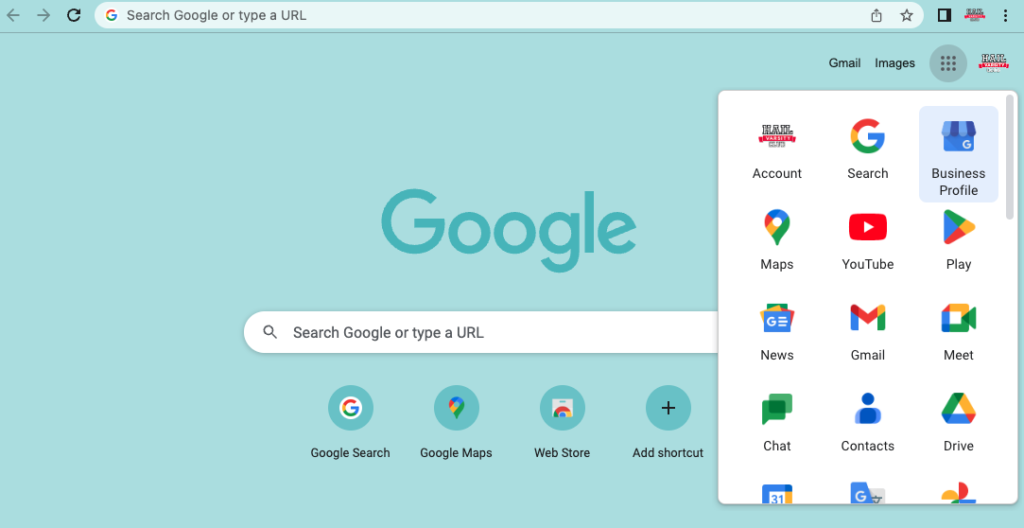 Google Business Profile icon highlighted in right corner of chrome browser