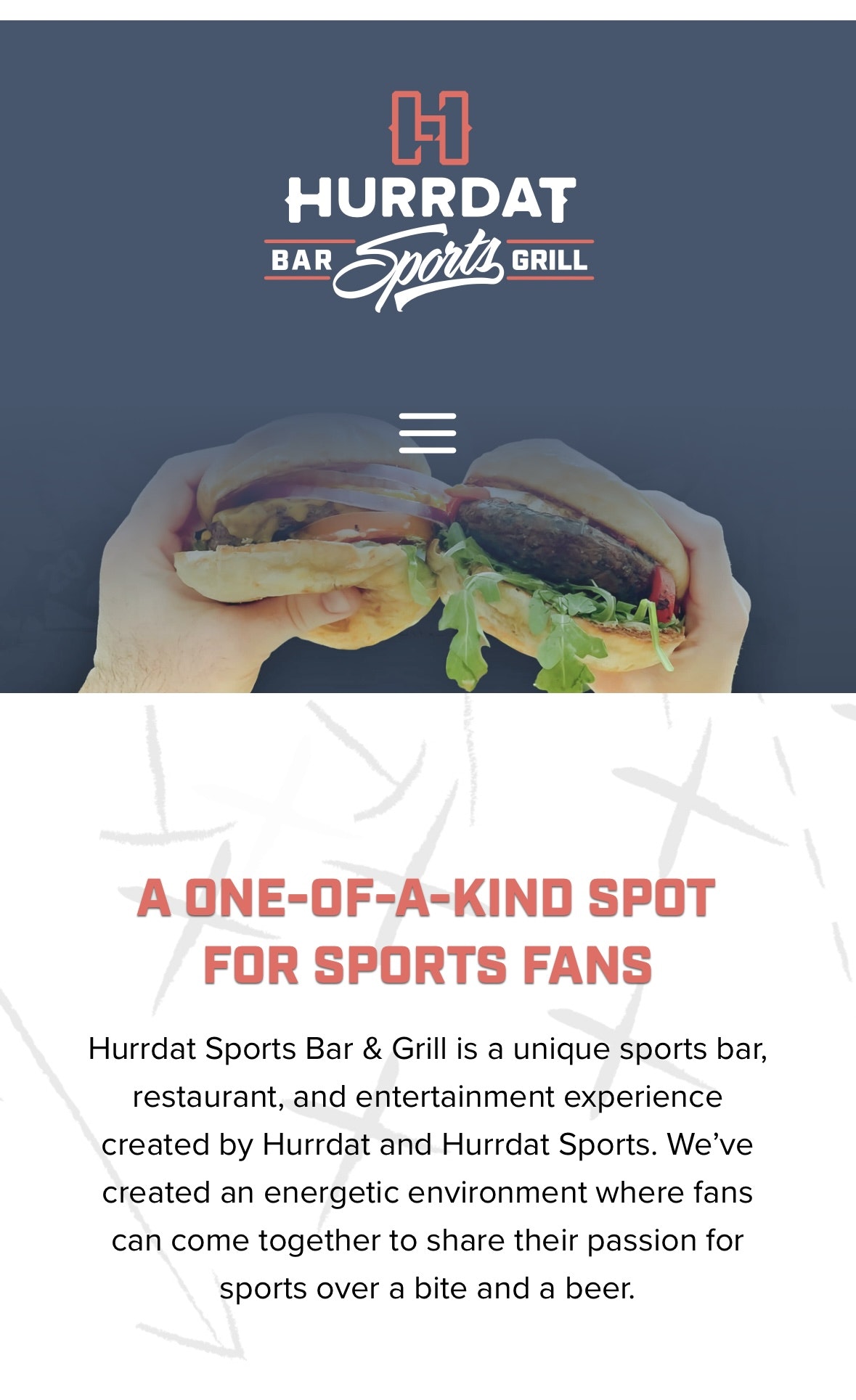 Screenshot of Hurrdat Sports Bar & Grill's website on mobile