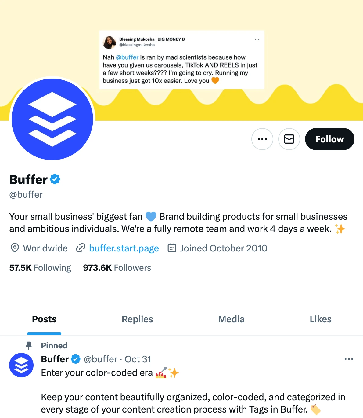 Screenshot of X account for Buffer