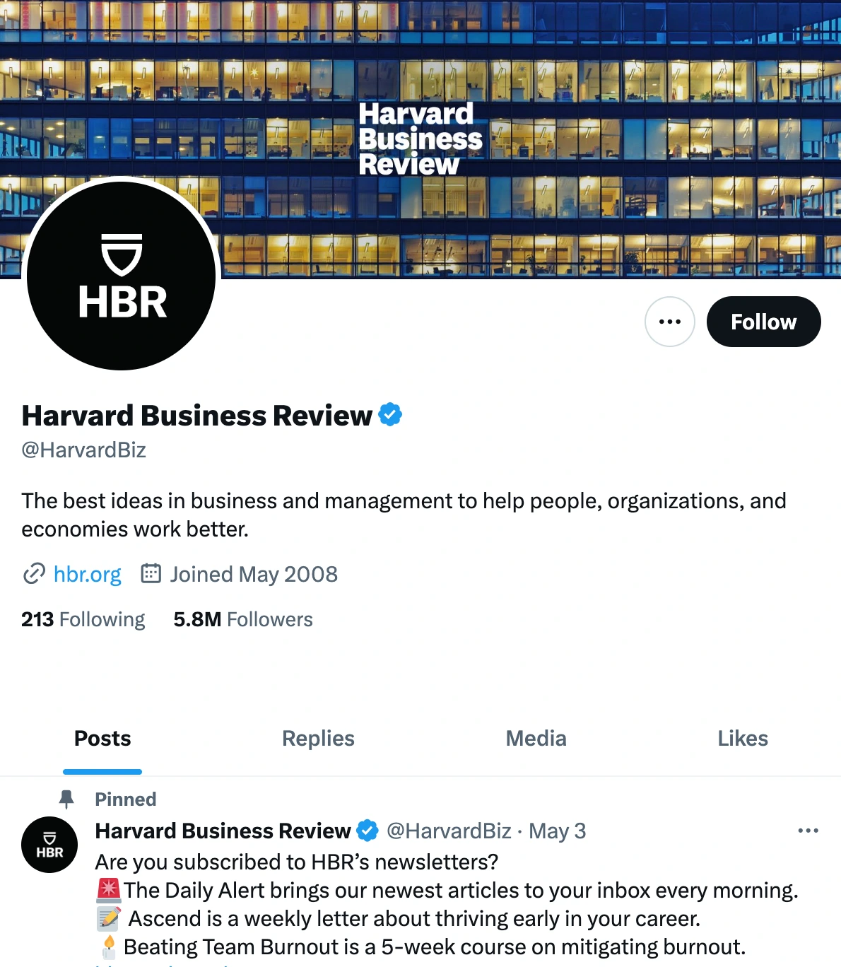 Screenshot of X account for Harvard Business Review