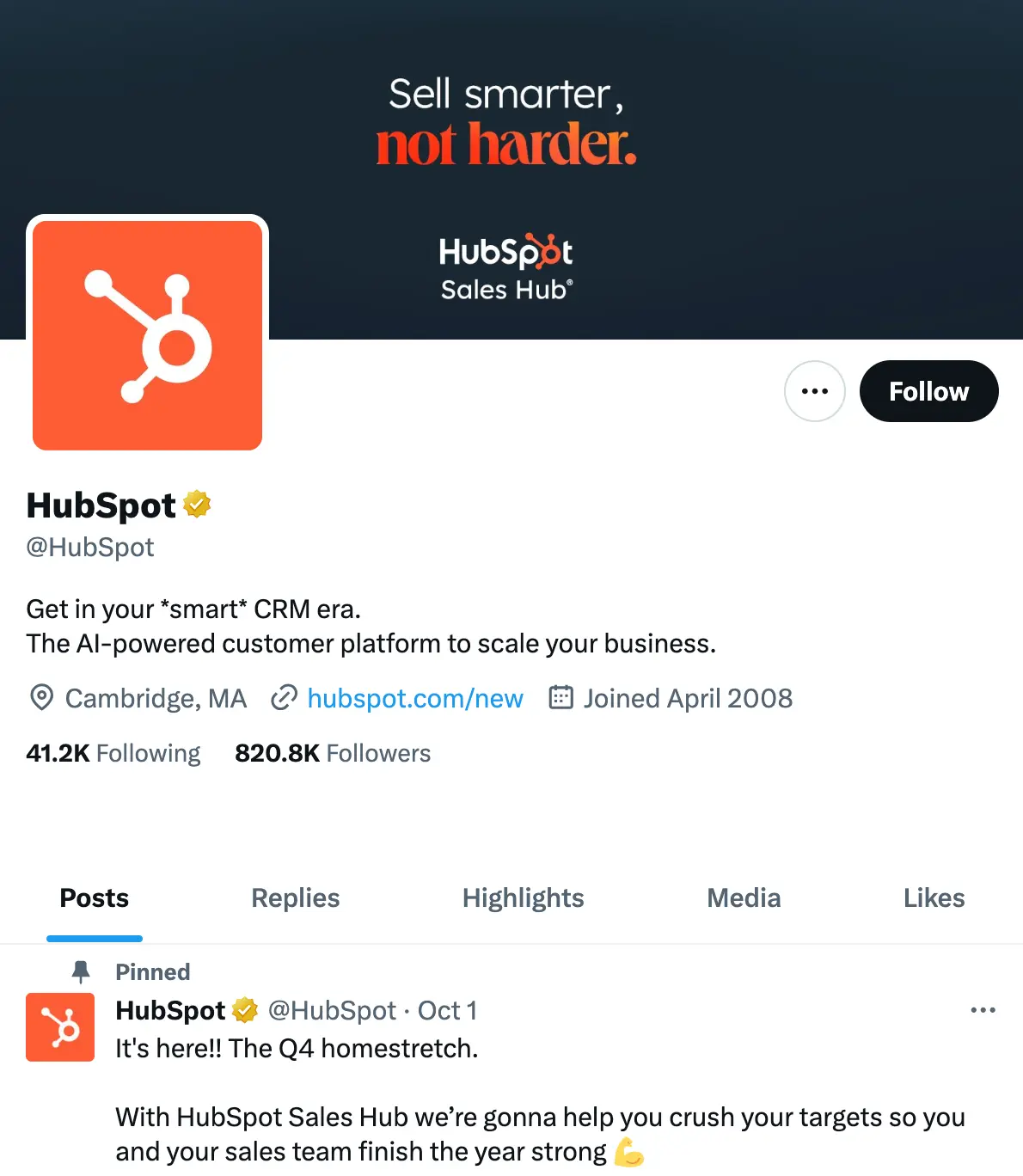 Screenshot of HubSpot X account page