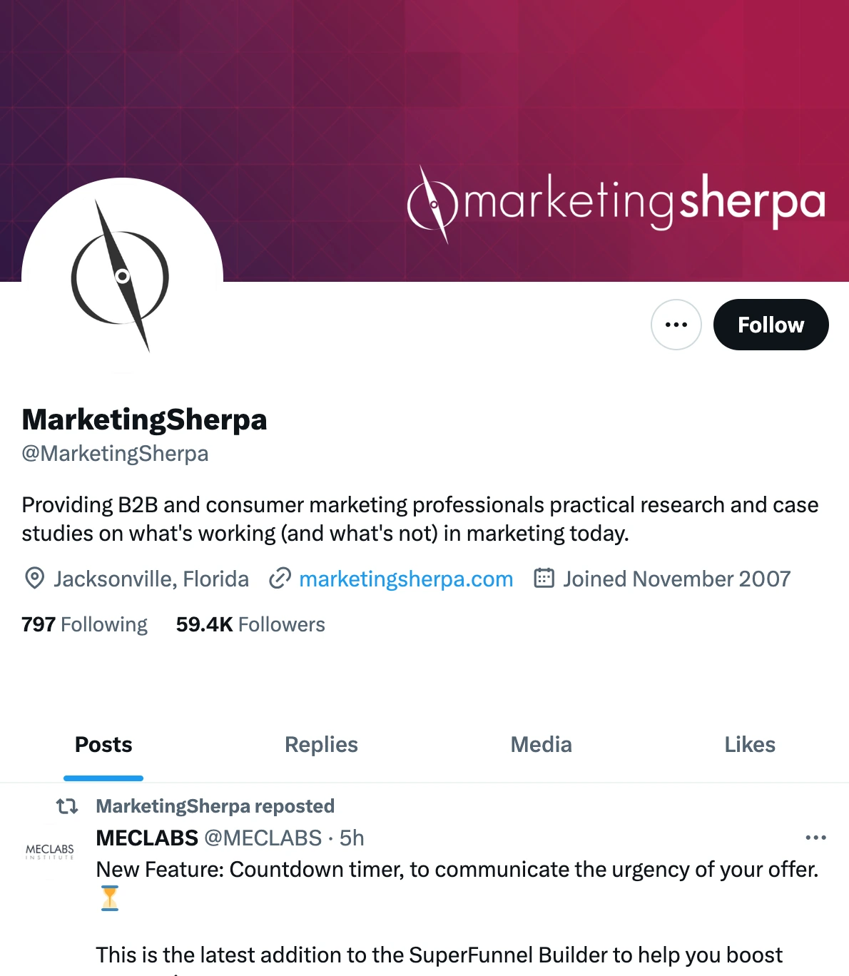 Screenshot of X account for MarketingSherpa