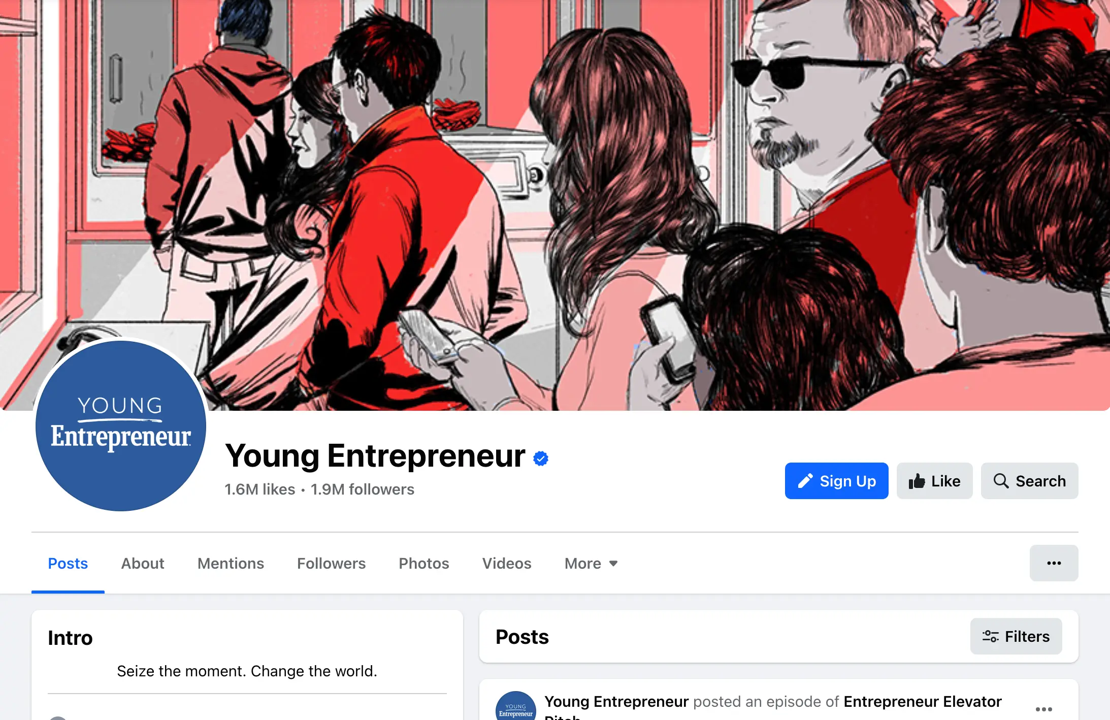Screenshot of Facebook page for Young Entrepreneur